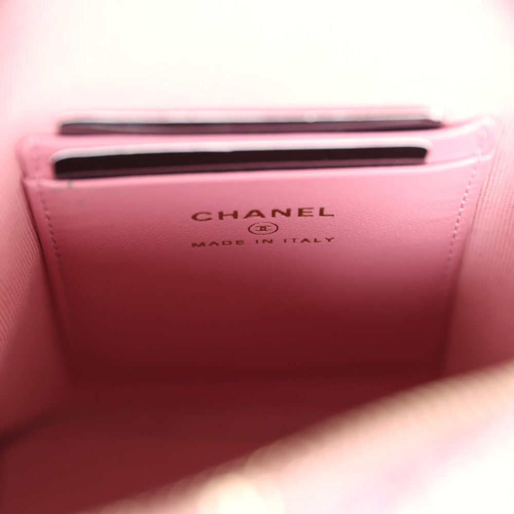 Chanel Mini Phone Holder Backpack with Chain Pink Multicolor Tweed Light Gold Hardware - Image 12