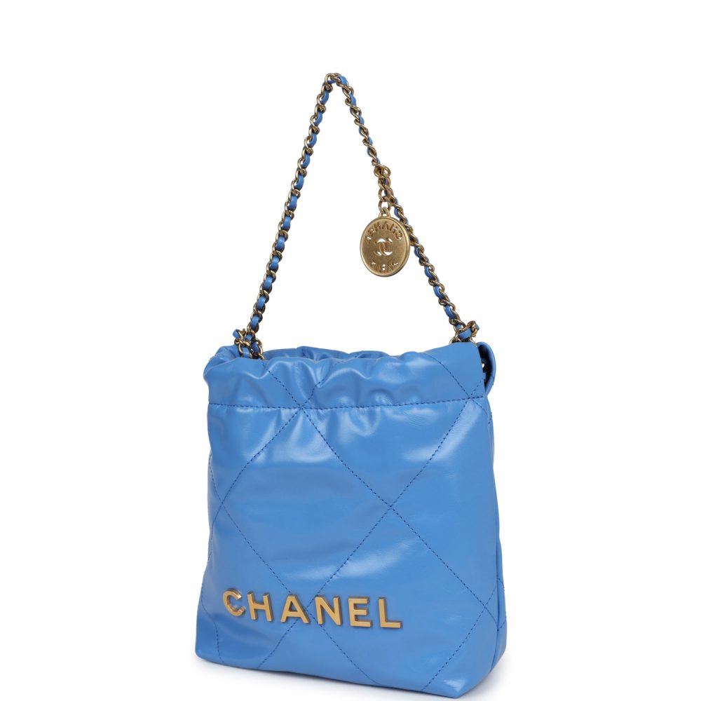 Chanel Mini 22 Bag Blue Shiny Aged Calfskin Gold Hardware - Image 5
