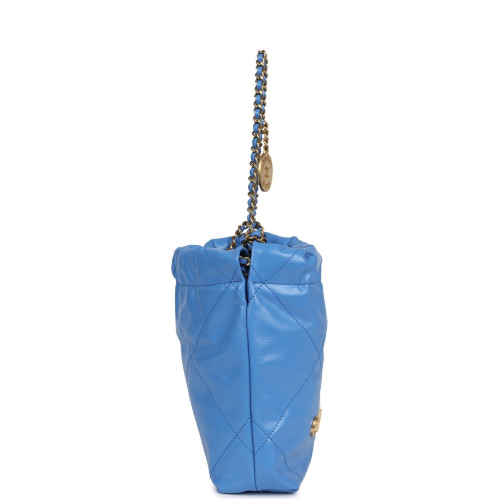 Chanel Mini 22 Bag Blue Shiny Aged Calfskin Gold Hardware - Image 3
