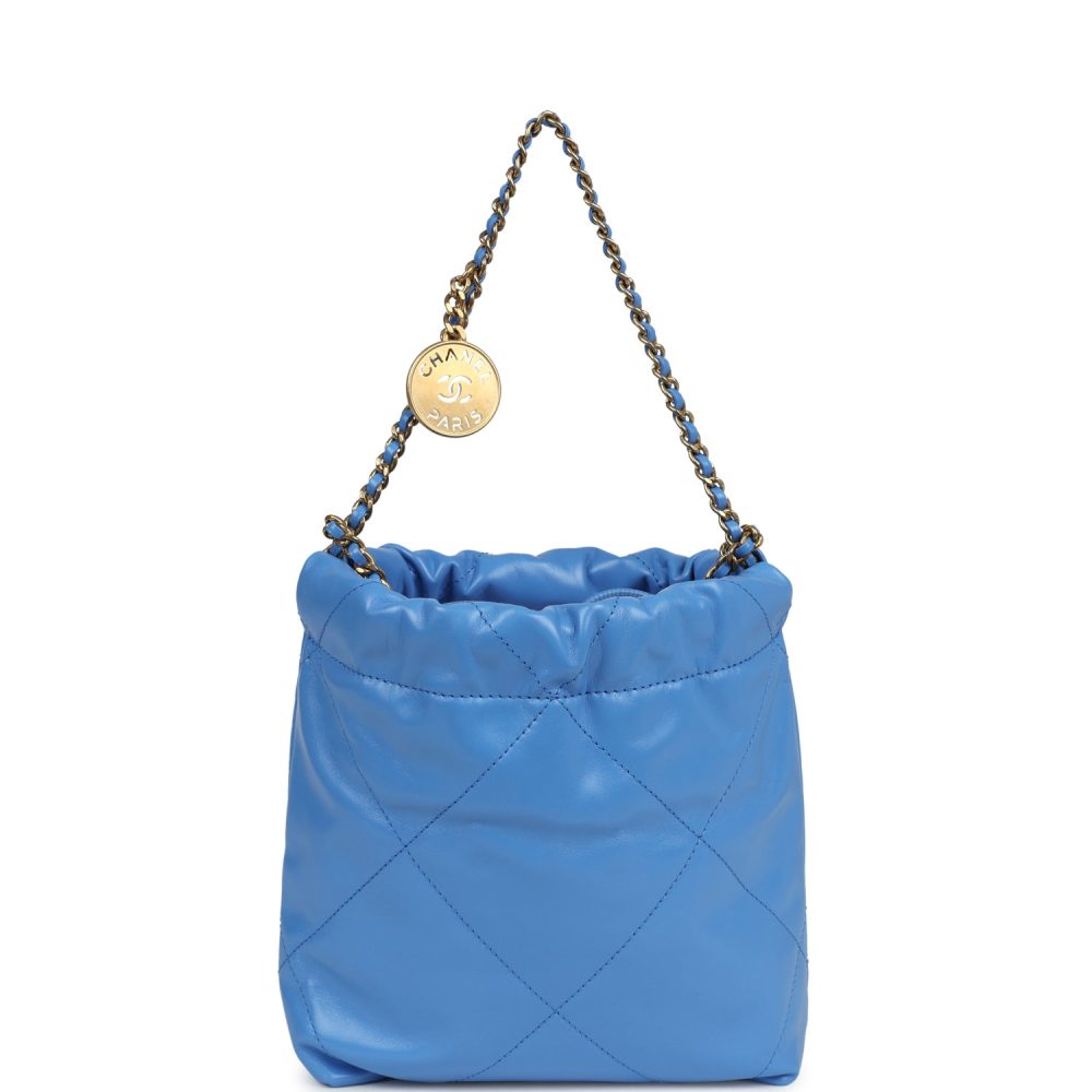 Chanel Mini 22 Bag Blue Shiny Aged Calfskin Gold Hardware - Image 4