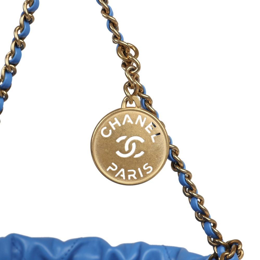 Chanel Mini 22 Bag Blue Shiny Aged Calfskin Gold Hardware - Image 6