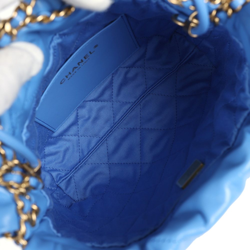 Chanel Mini 22 Bag Blue Shiny Aged Calfskin Gold Hardware - Image 9