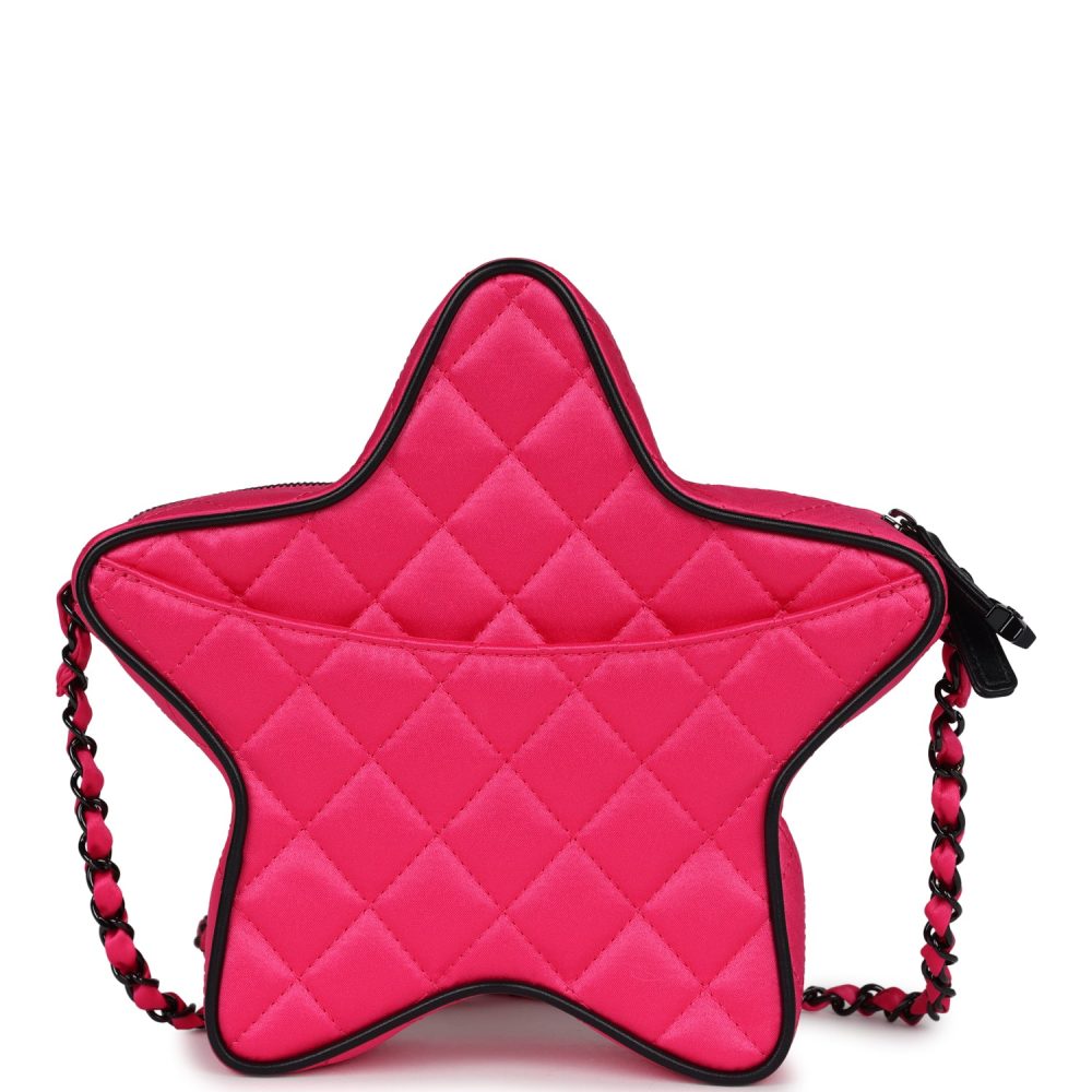 Chanel CC Star Bag Fuchsia and Black Satin Black Metal Hardware - Image 4