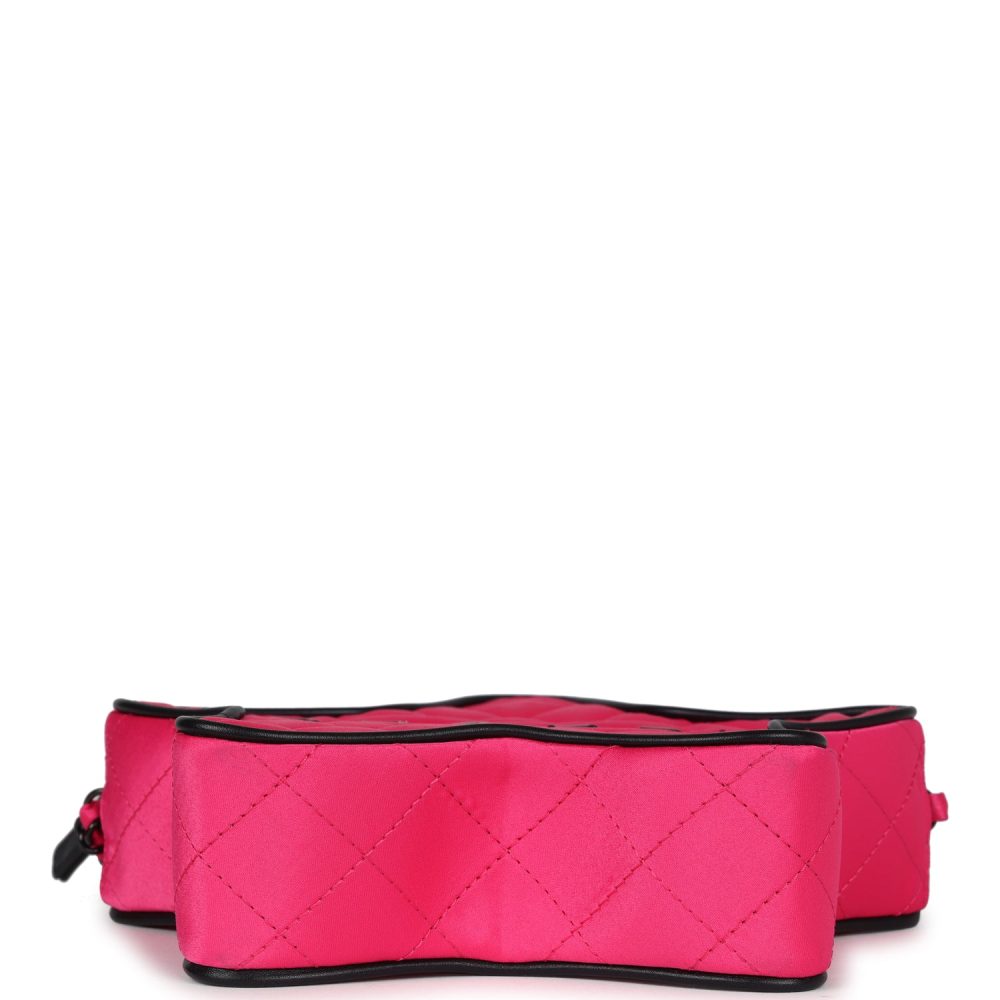 Chanel CC Star Bag Fuchsia and Black Satin Black Metal Hardware - Image 7