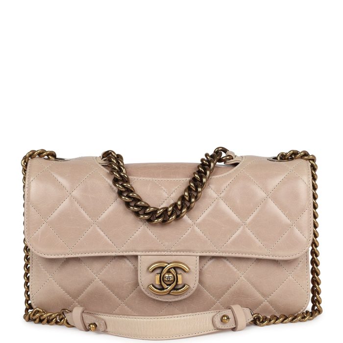 Pre-owned Chanel Perfect Edge Flap Bag Beige Aged Calfskin Antique Gold Hardware