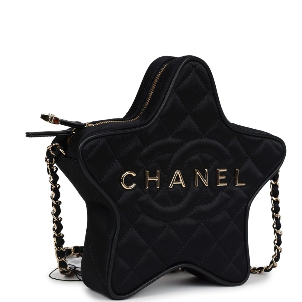 Chanel Star Bag Black Satin Light Gold Hardware - Image 2