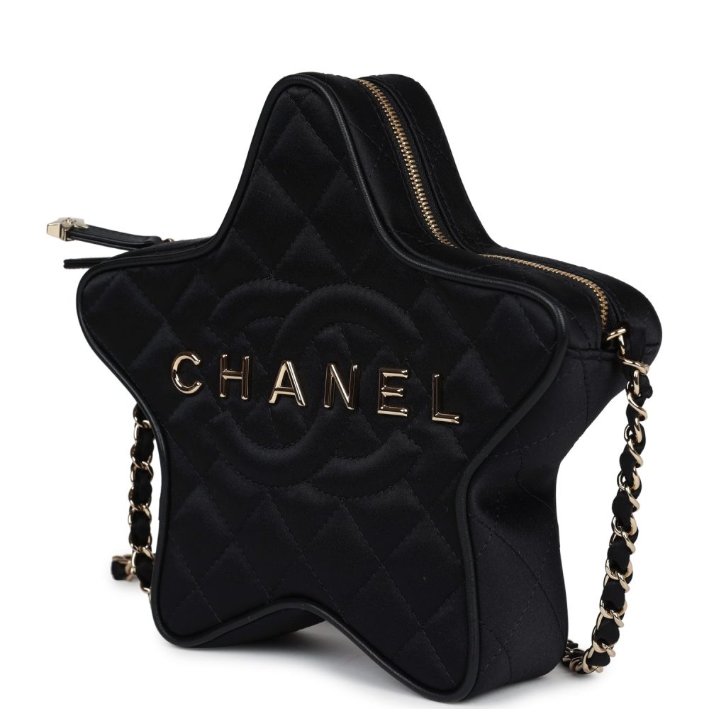 Chanel Star Bag Black Satin Light Gold Hardware - Image 5