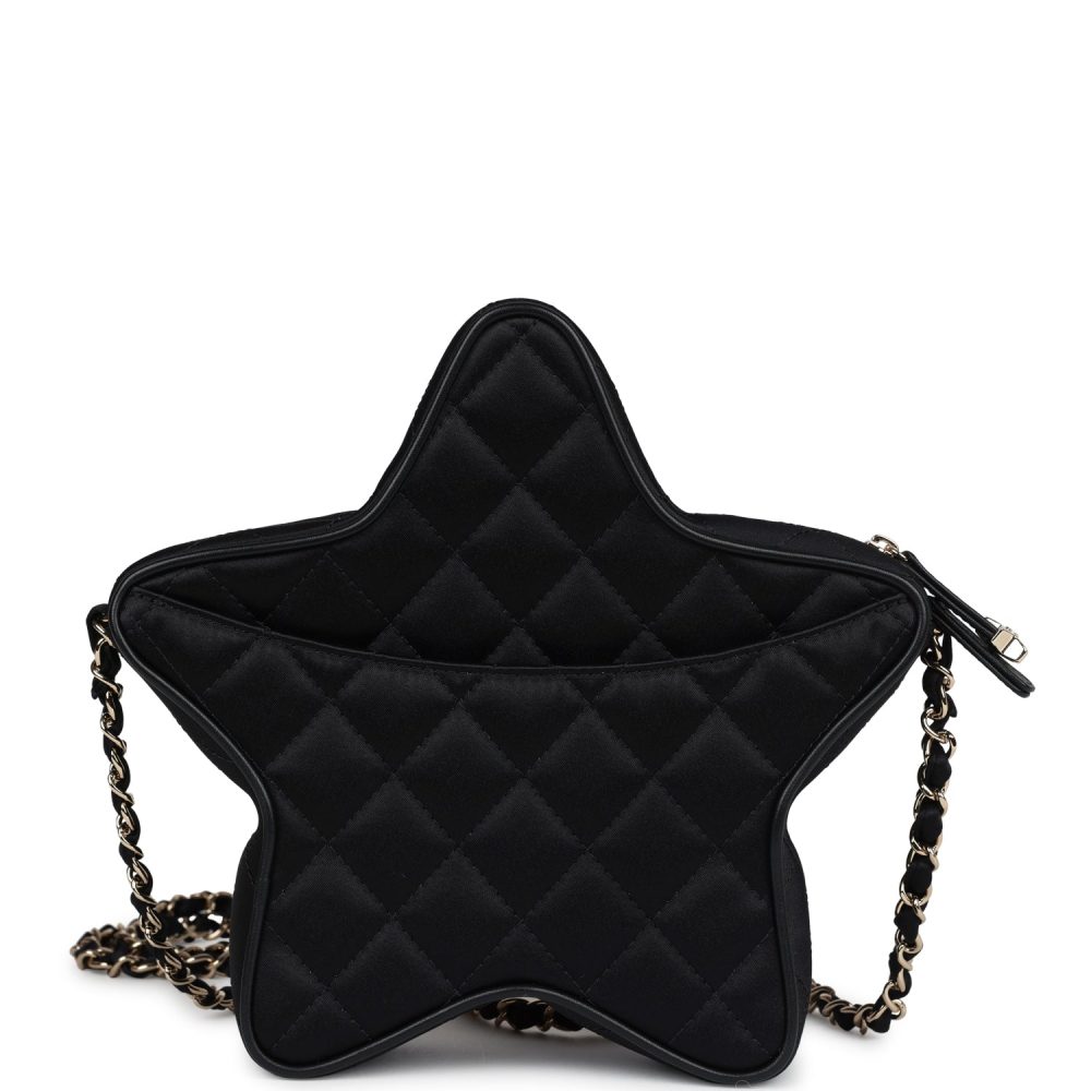 Chanel Star Bag Black Satin Light Gold Hardware - Image 4