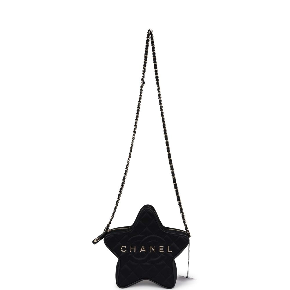 Chanel Star Bag Black Satin Light Gold Hardware - Image 9