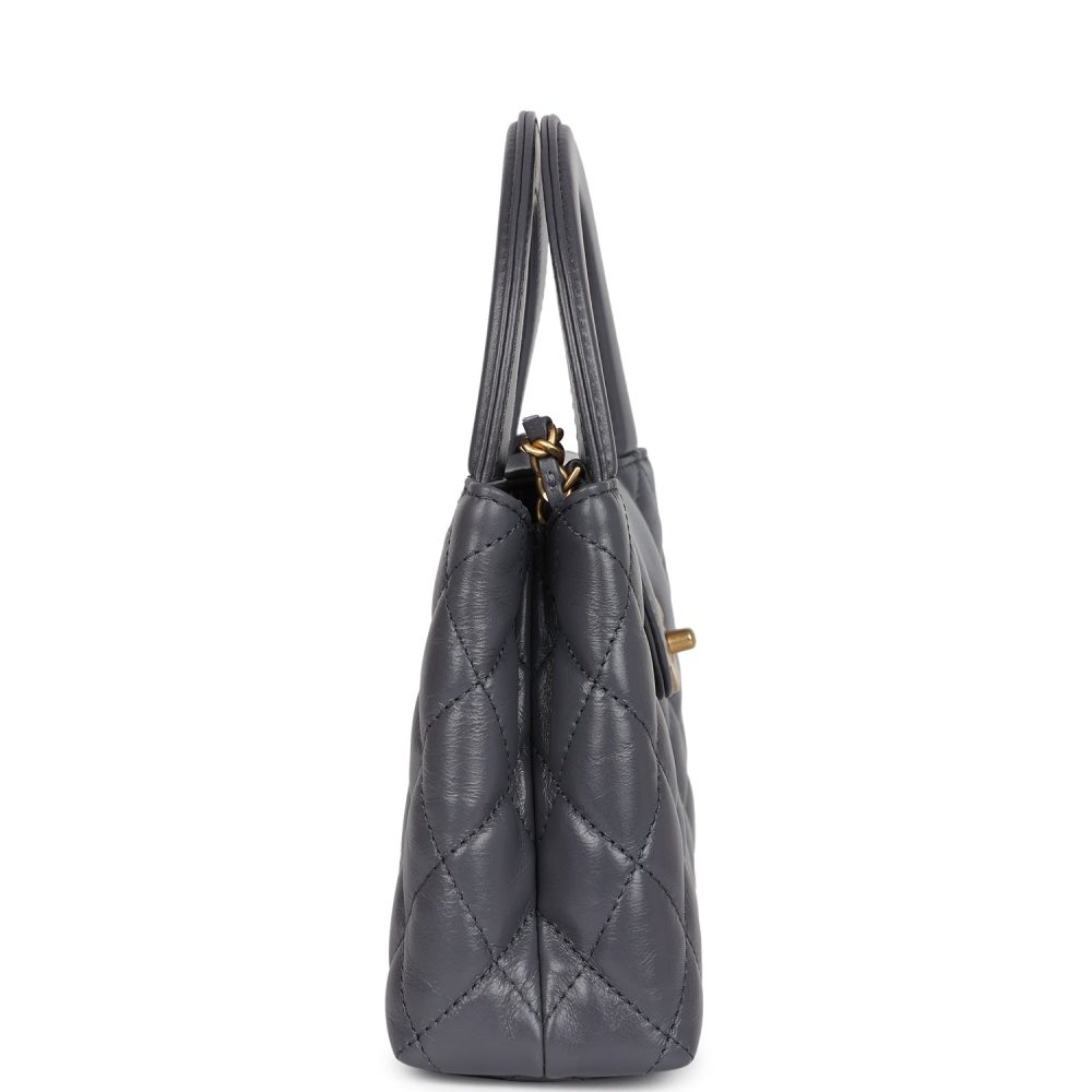 Chanel Small Kelly Shopper Dark Grey Shiny Aged Calfskin Brushed Gold Hardware - Image 3
