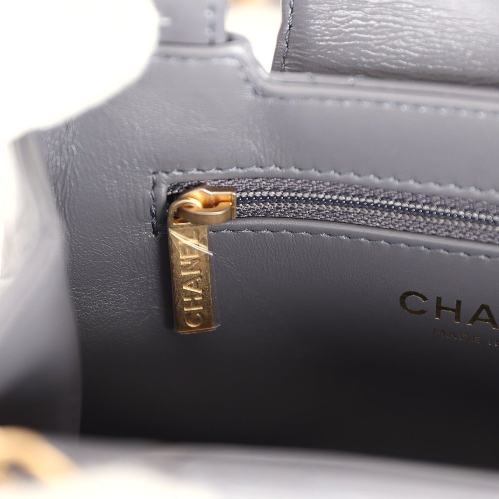 Chanel Small Kelly Shopper Dark Grey Shiny Aged Calfskin Brushed Gold Hardware - Image 10