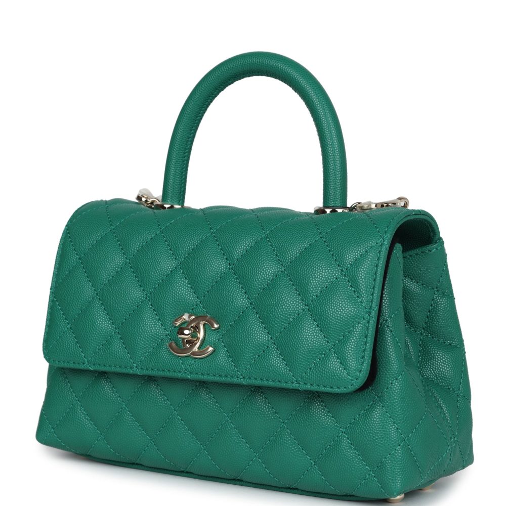 Chanel Small Coco Top Handle Flap Bag Dark Green Caviar Light Gold Hardware - Image 5