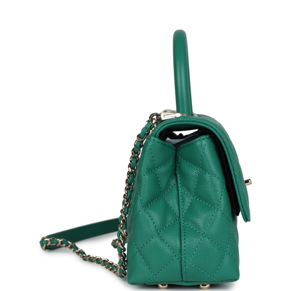 Chanel Small Coco Top Handle Flap Bag Dark Green Caviar Light Gold Hardware - Image 3