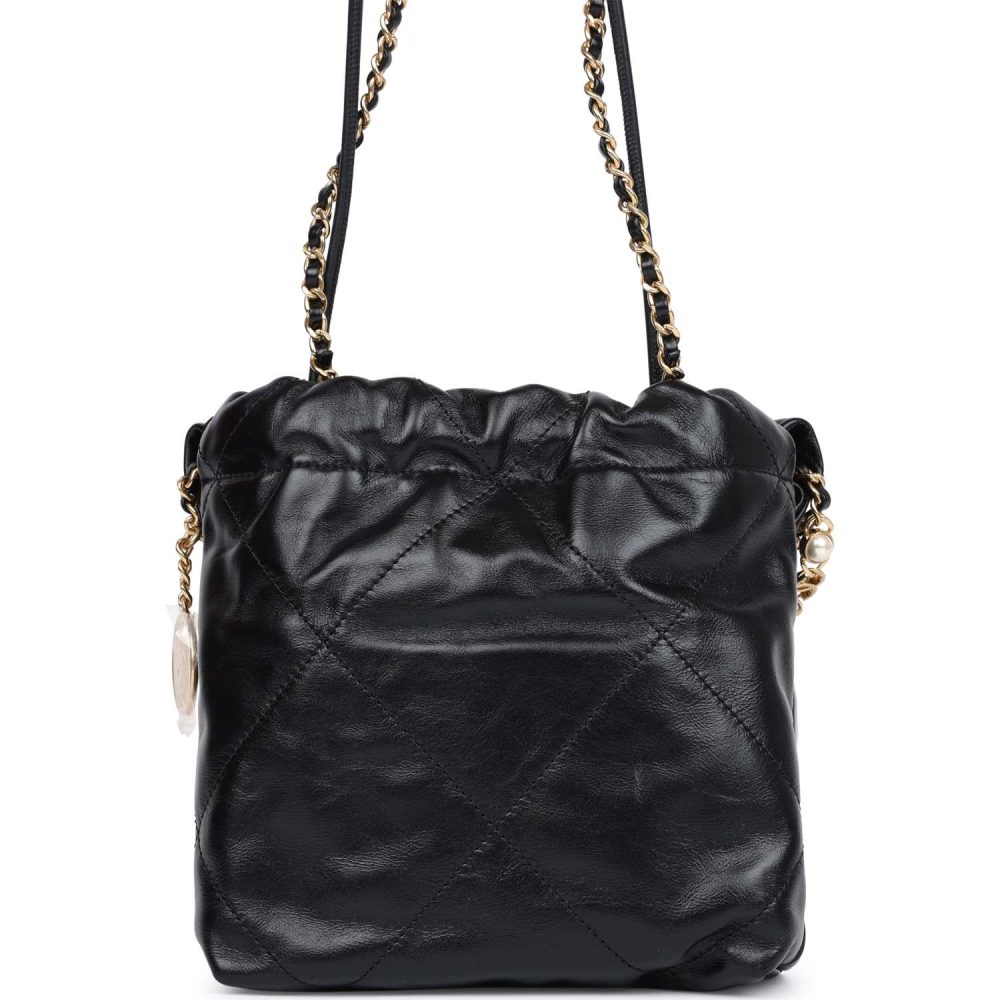 Chanel Mini 22 Bag Black Calfskin Pearls & Gold Hardware - Image 4