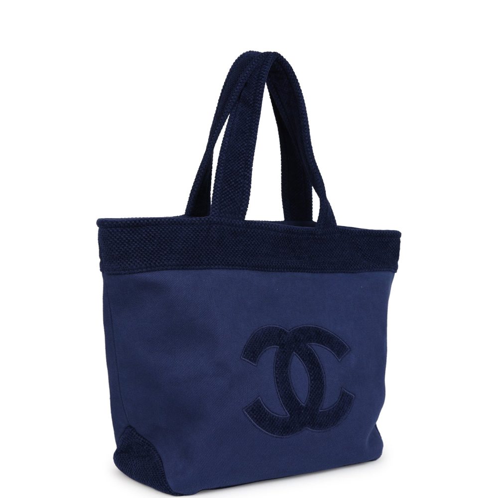 Chanel CC Beach Tote Bag & Towel Set Navy Blue Canvas & Terry - Image 3