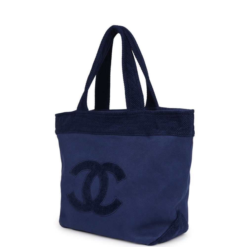 Chanel CC Beach Tote Bag & Towel Set Navy Blue Canvas & Terry - Image 4