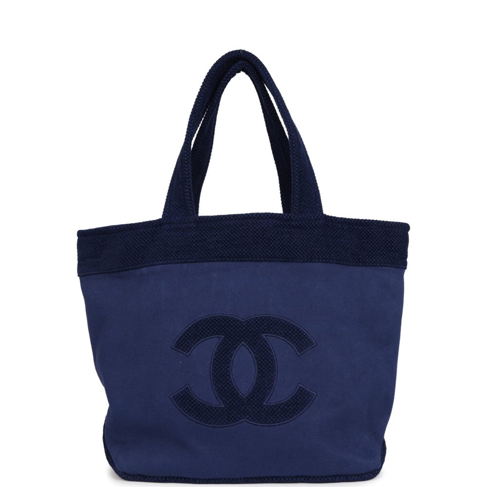 Chanel CC Beach Tote Bag & Towel Set Navy Blue Canvas & Terry - Image 6