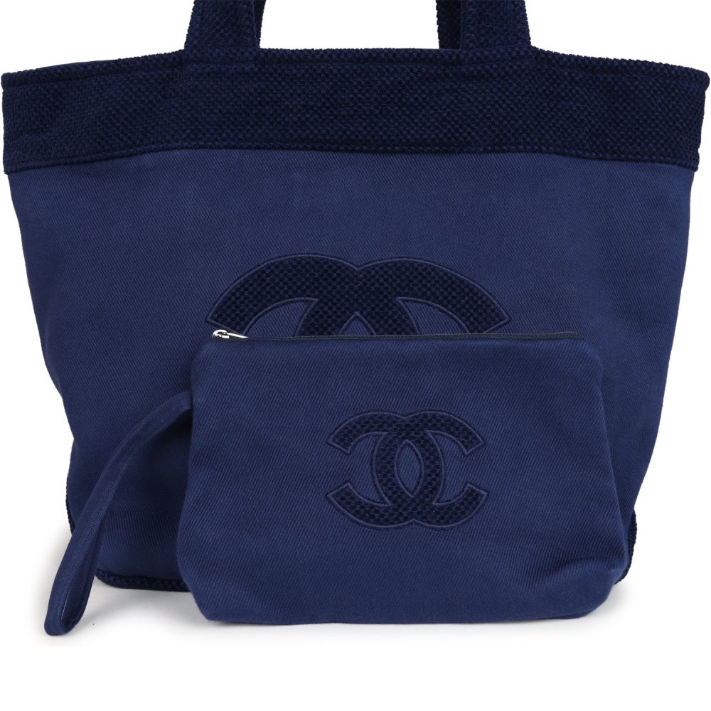 Chanel CC Beach Tote Bag & Towel Set Navy Blue Canvas & Terry - Image 7