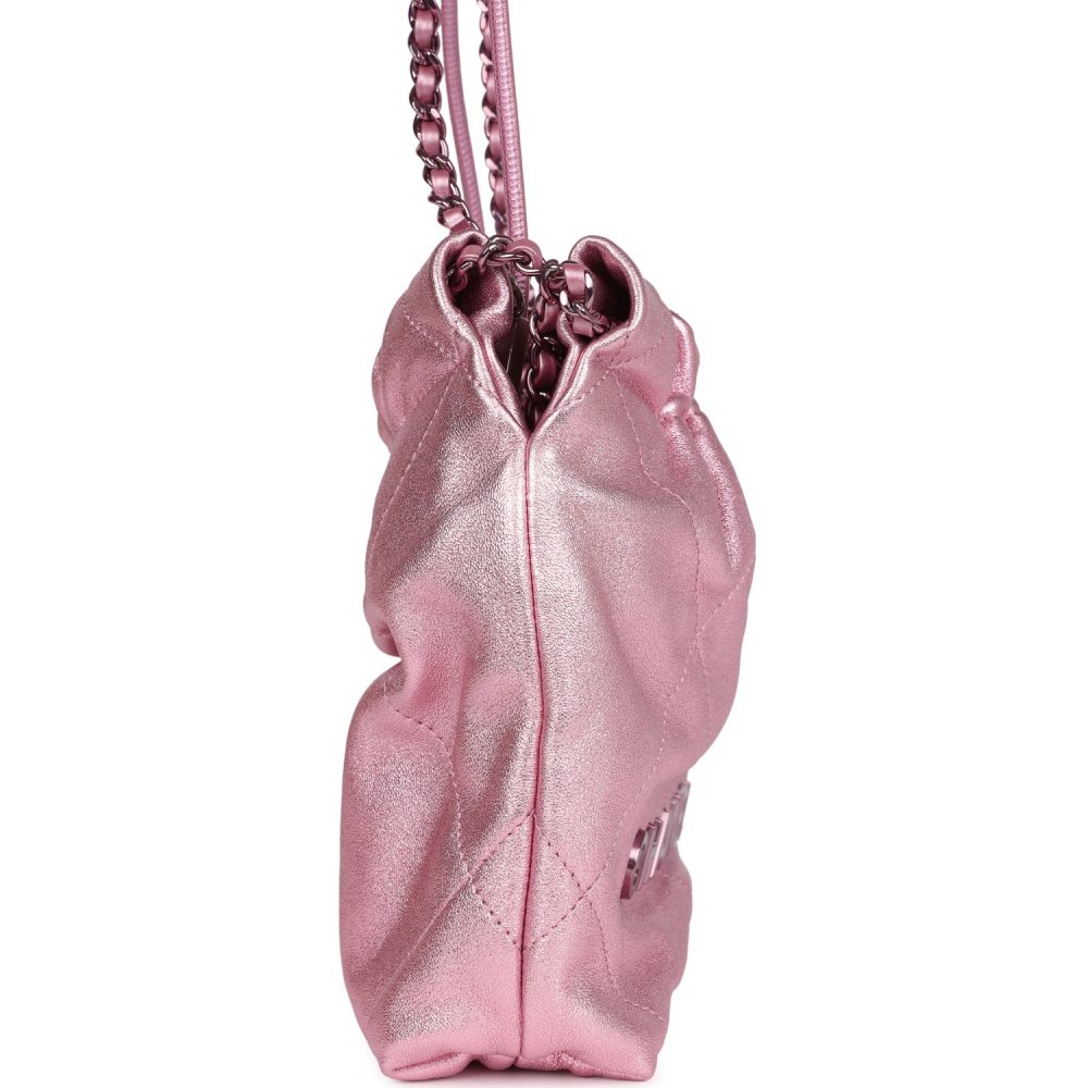 Chanel Mini 22 Bag Pink Metallic Lambskin Lacquered Metal Hardware - Image 3