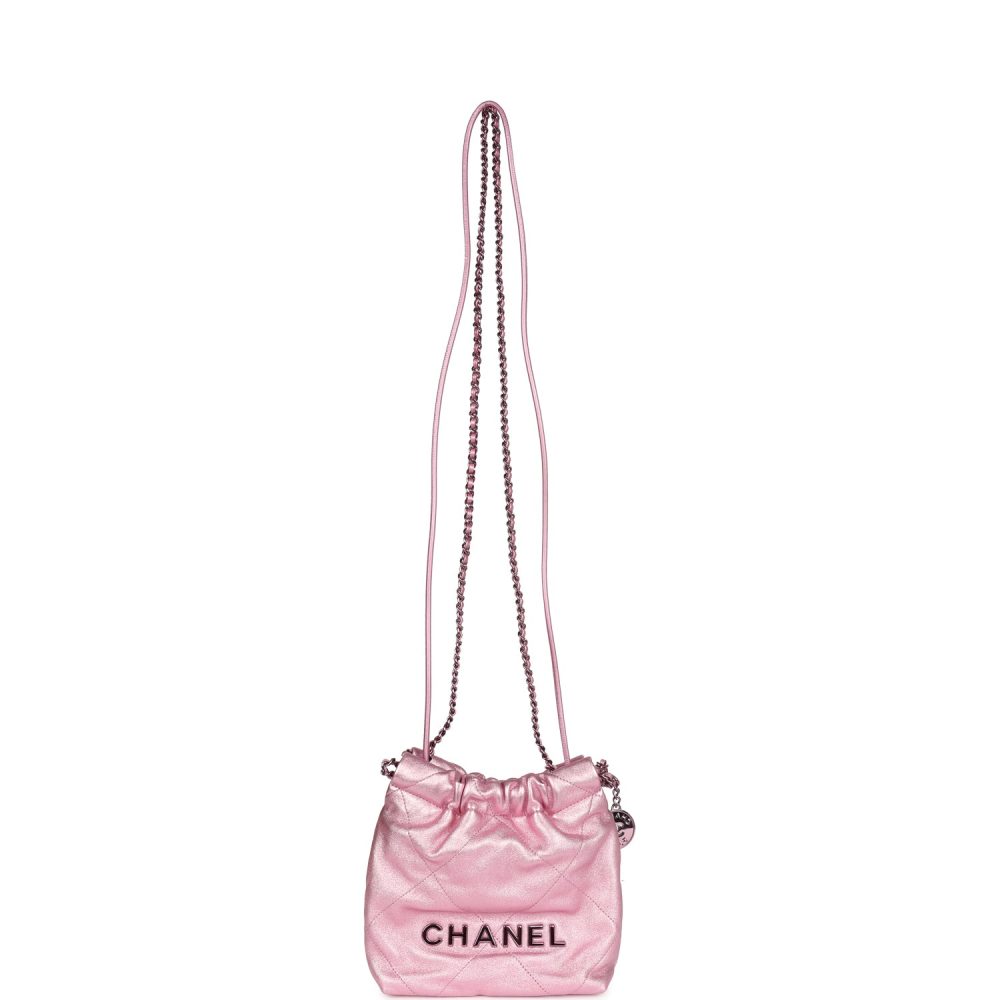 Chanel Mini 22 Bag Pink Metallic Lambskin Lacquered Metal Hardware - Image 7