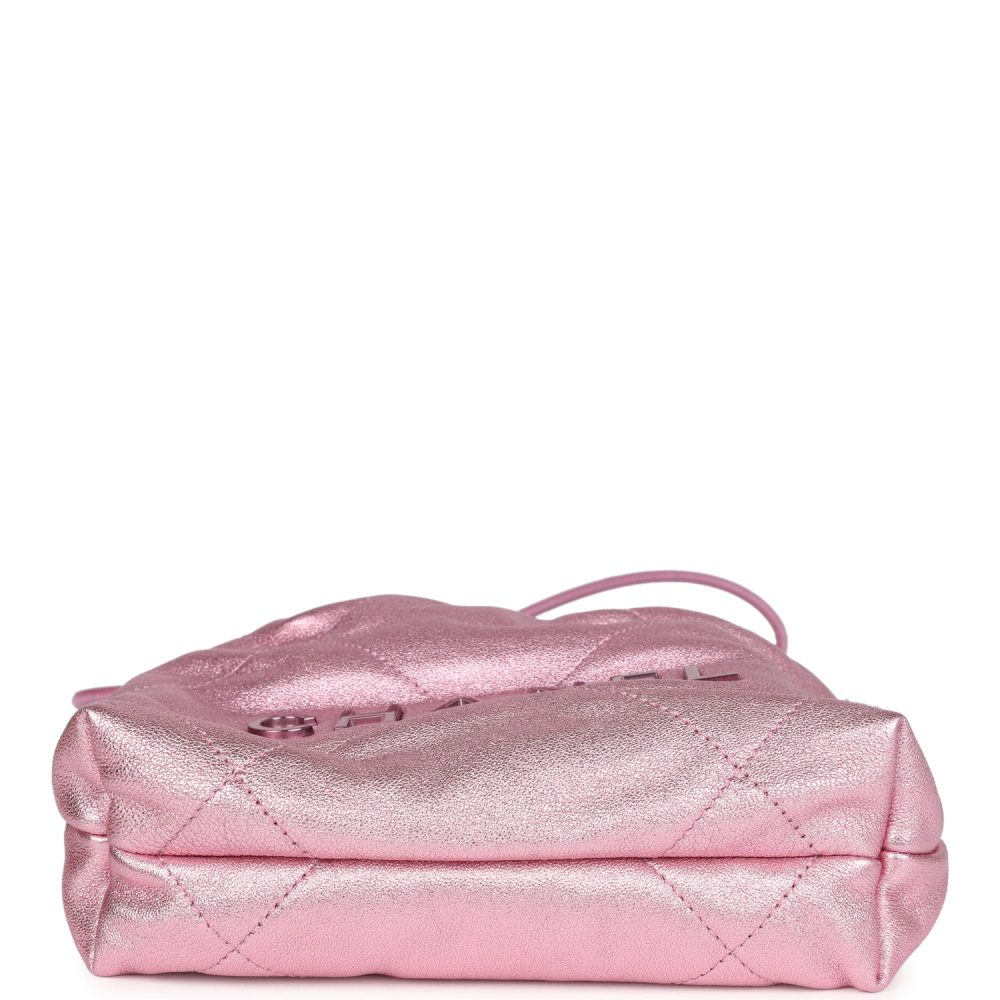 Chanel Mini 22 Bag Pink Metallic Lambskin Lacquered Metal Hardware - Image 8