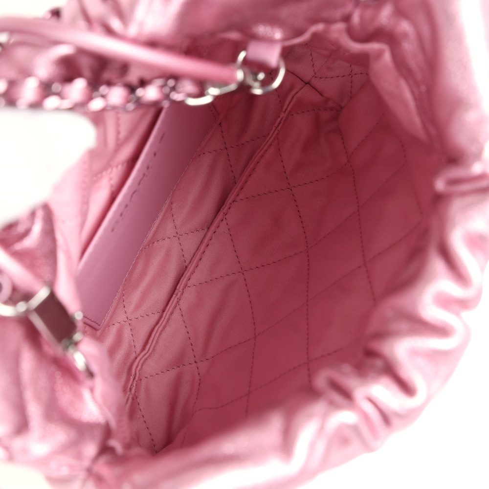 Chanel Mini 22 Bag Pink Metallic Lambskin Lacquered Metal Hardware - Image 9