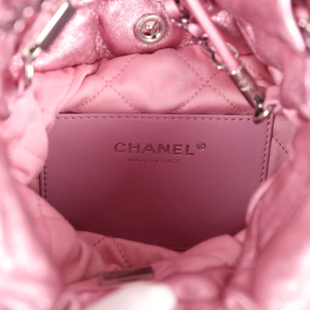 Chanel Mini 22 Bag Pink Metallic Lambskin Lacquered Metal Hardware - Image 10