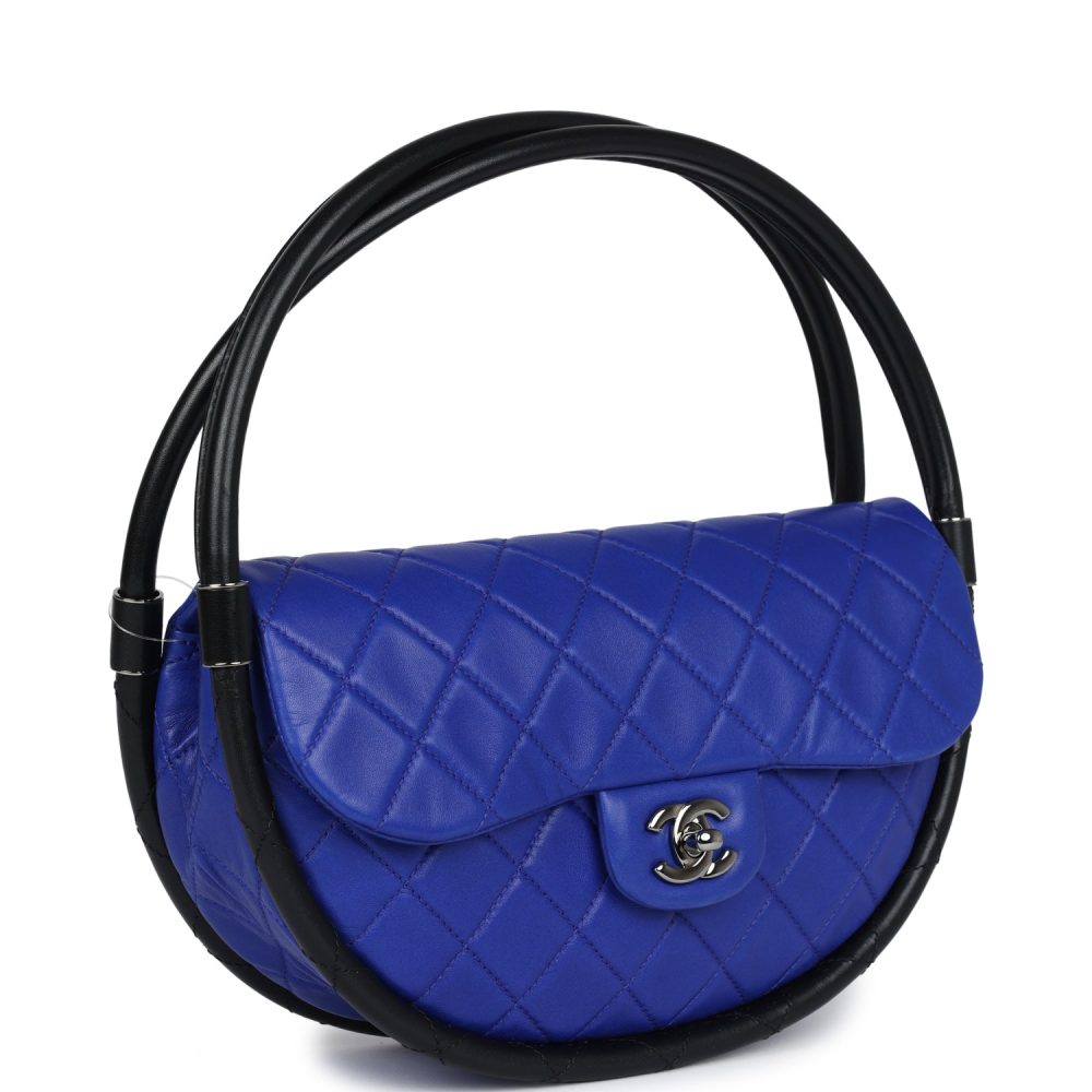 Chanel Small Hula Hoop Bag Dark Blue and Black Lambskin Ruthenium Hardware - Image 2