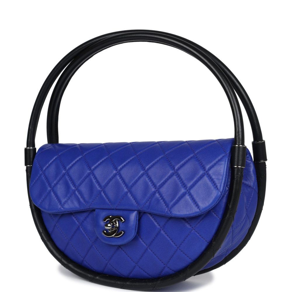 Chanel Small Hula Hoop Bag Dark Blue and Black Lambskin Ruthenium Hardware - Image 5