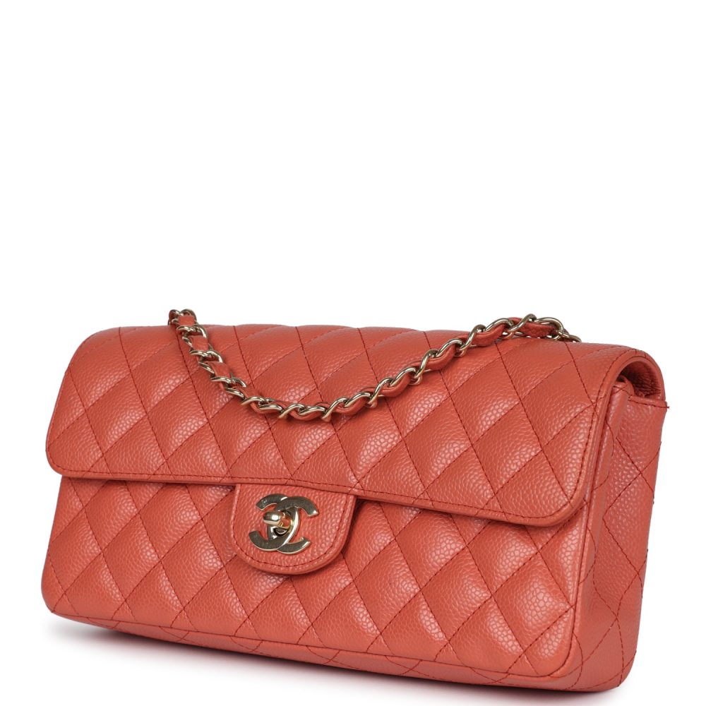 Pre-owned Chanel Classic East West Single Flap Coral Caviar Light Gold Hardware - Image 5