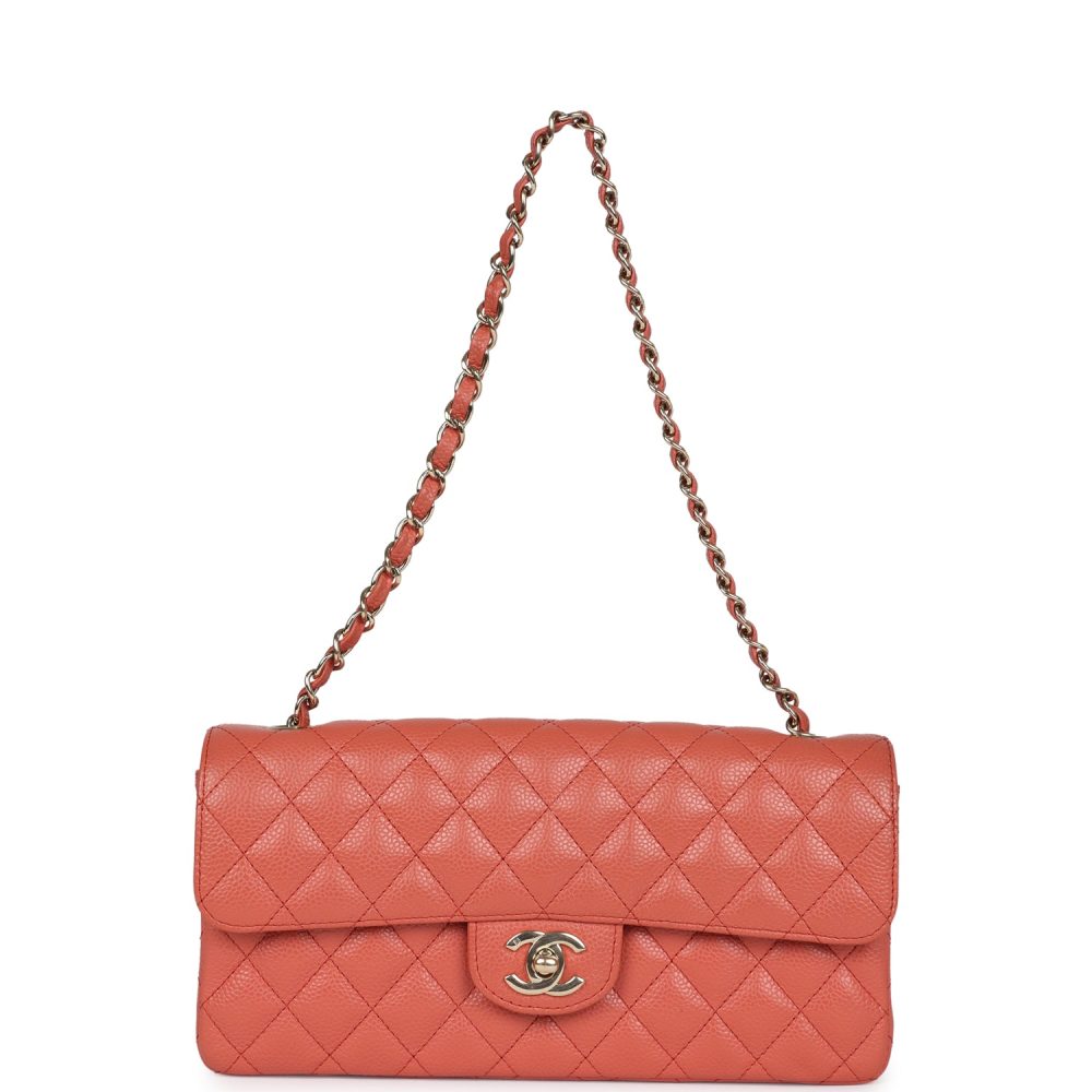 Pre-owned Chanel Classic East West Single Flap Coral Caviar Light Gold Hardware - Image 7