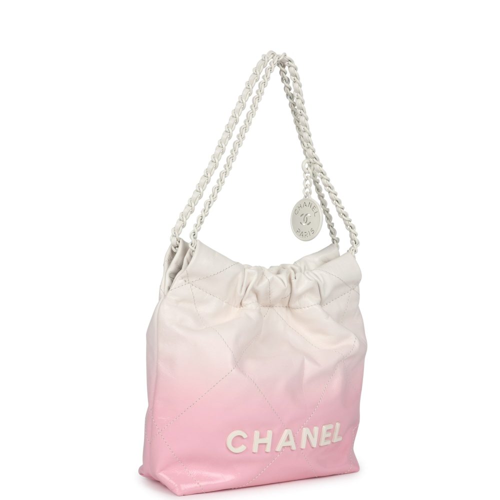 Chanel Mini 22 Bag Pink and White Ombre Calfskin Lacquered Metal Hardware - Image 2