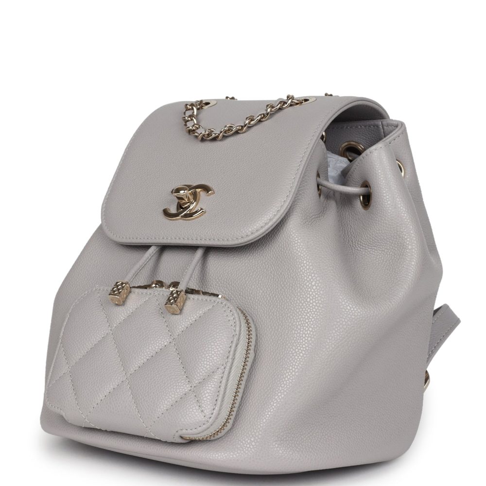 Chanel Small Business Affinity Backpack Light Grey Shiny Caviar Light Gold Hardware - Image 5