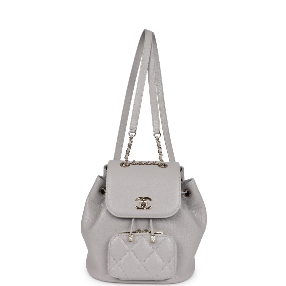 Chanel Small Business Affinity Backpack Light Grey Shiny Caviar Light Gold Hardware - Image 7