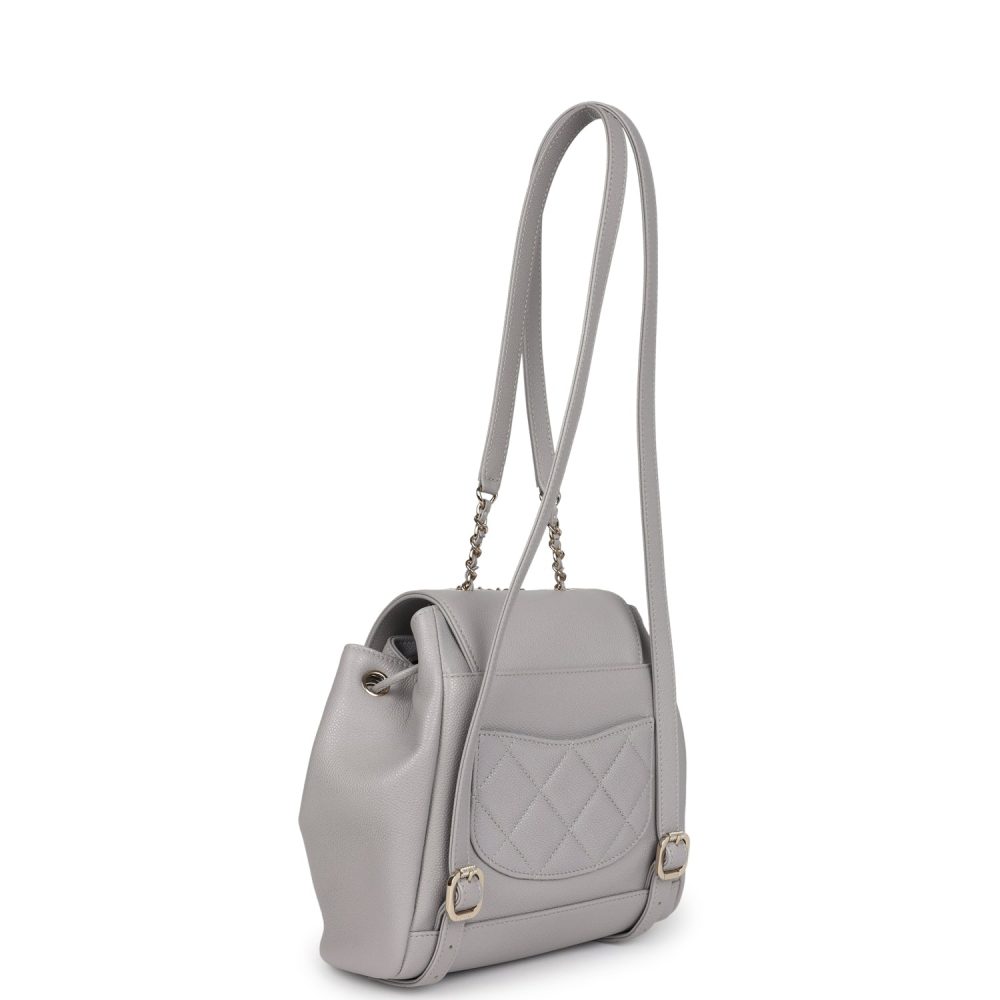 Chanel Small Business Affinity Backpack Light Grey Shiny Caviar Light Gold Hardware - Image 8