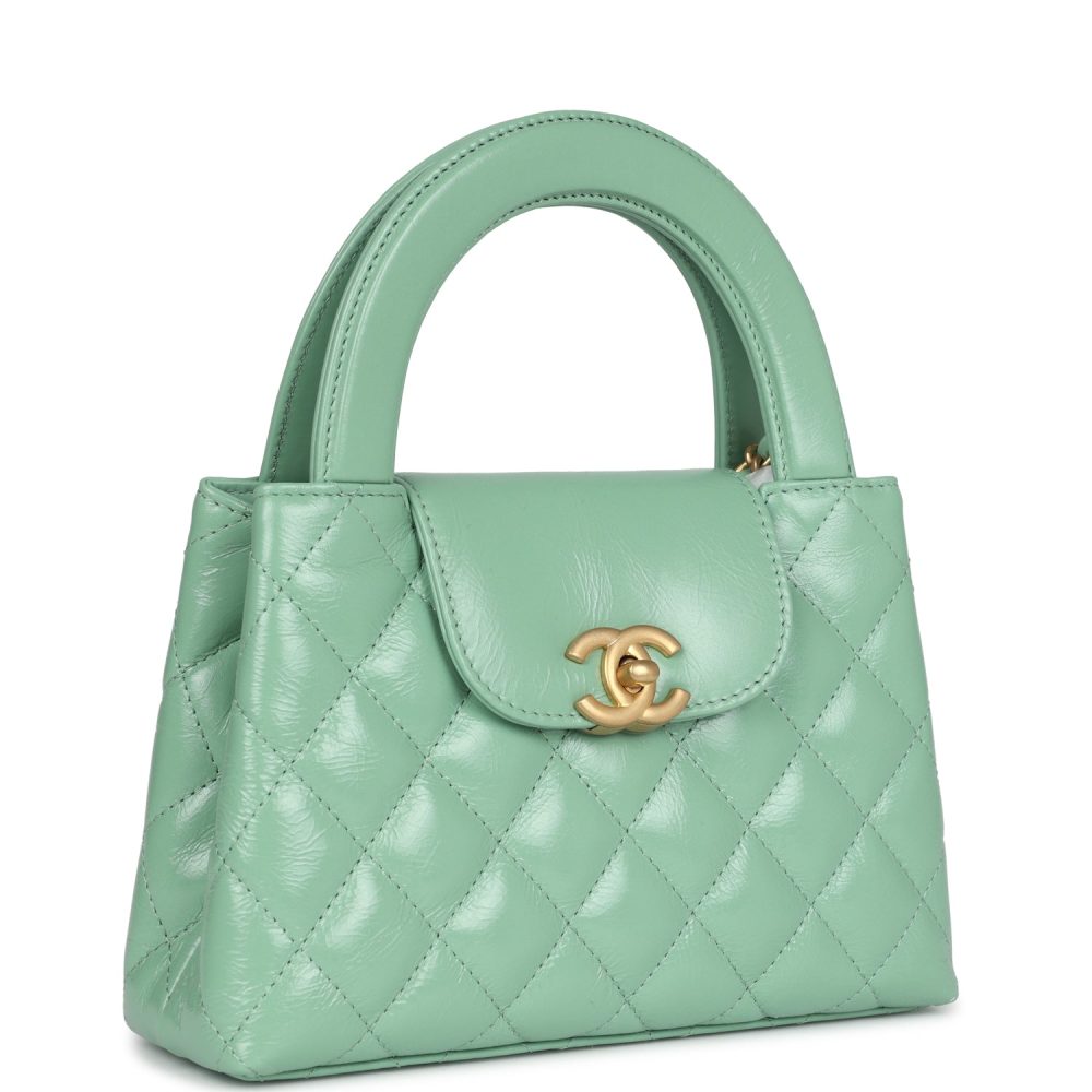 Chanel Small Kelly Shopper Light Green Shiny Aged Calfskin Brushed Gold Hardware - Image 2