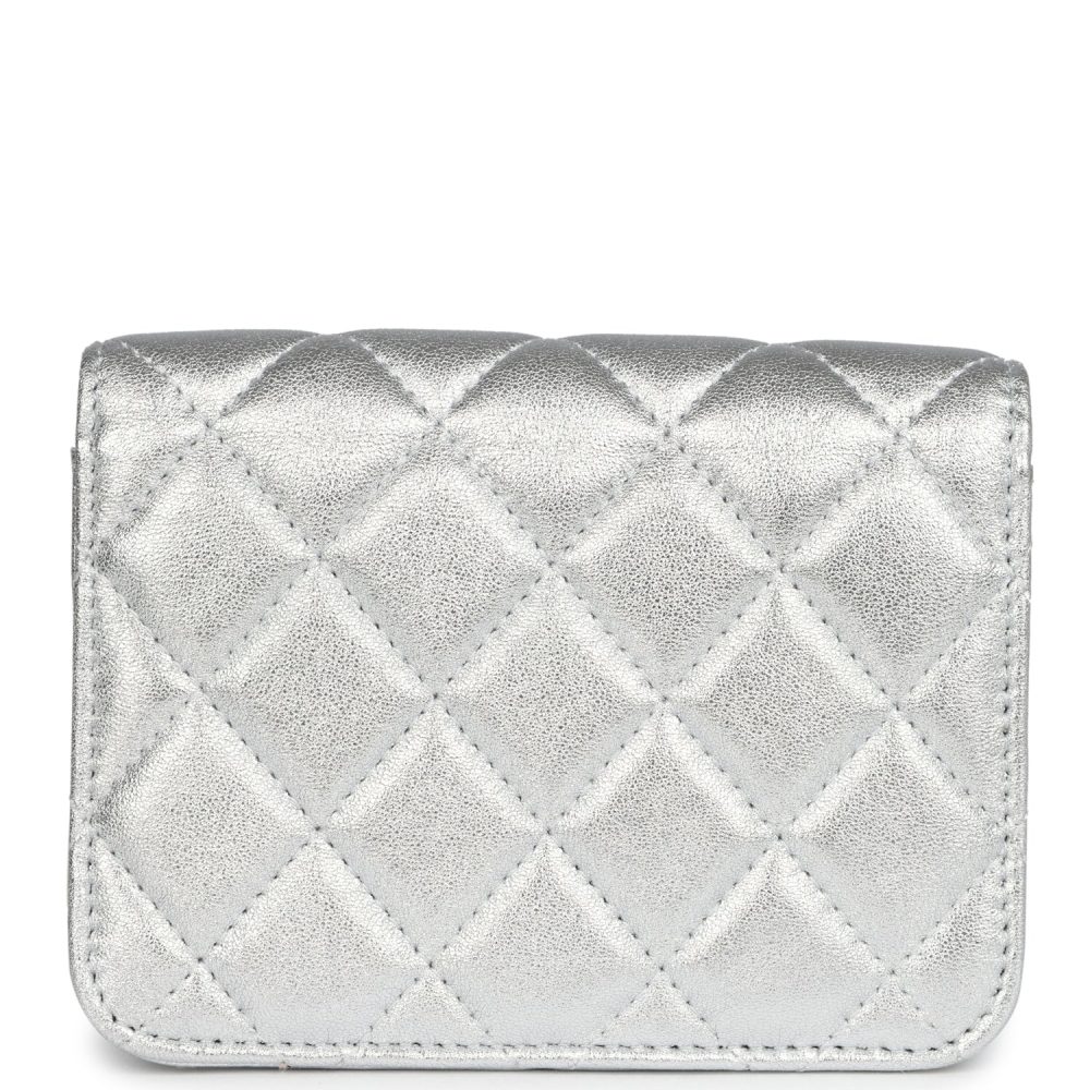 Chanel Crystal CC Walk Of Fame Clutch Wallet Silver Metallic Goatskin Silver Hardware - Image 5