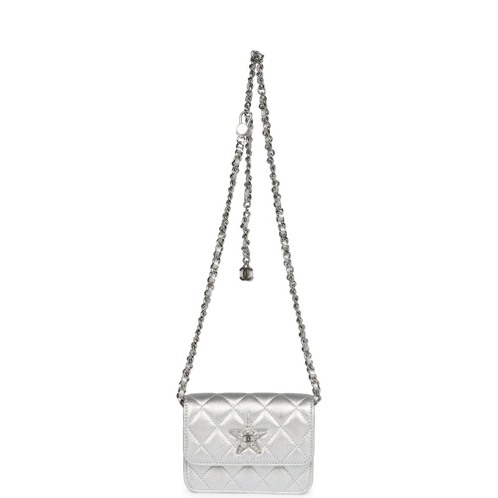 Chanel Crystal CC Walk Of Fame Clutch Wallet Silver Metallic Goatskin Silver Hardware - Image 7