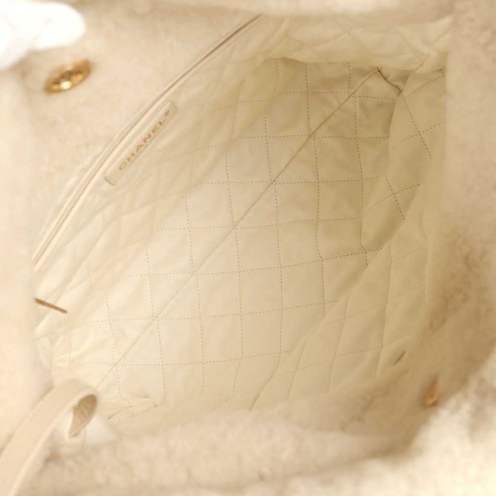 Chanel Small 22 Bag Ecru Shearling Brushed Gold Hardware - Image 9