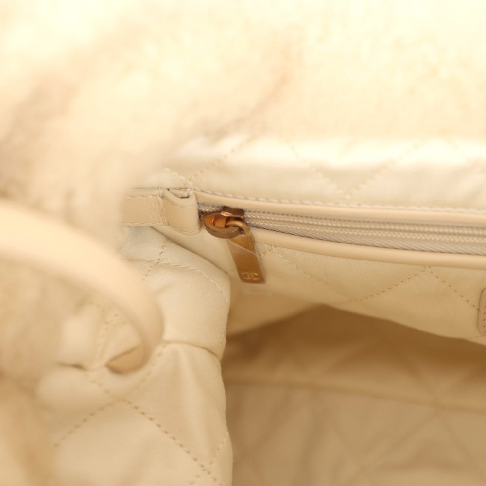 Chanel Small 22 Bag Ecru Shearling Brushed Gold Hardware - Image 11