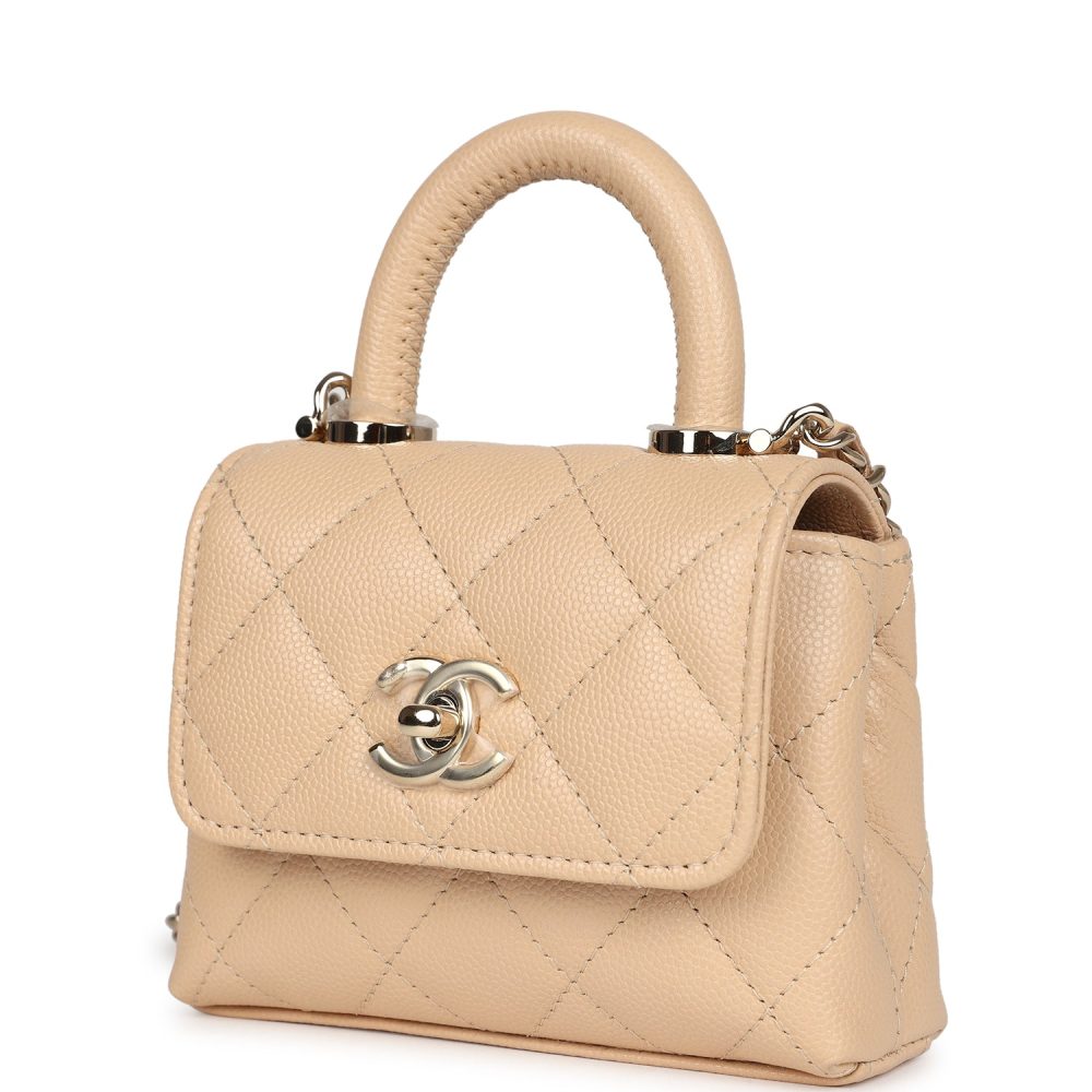 Chanel Nano Coco Top Handle Flap Bag Light Beige Caviar Light Gold Hardware - Image 5