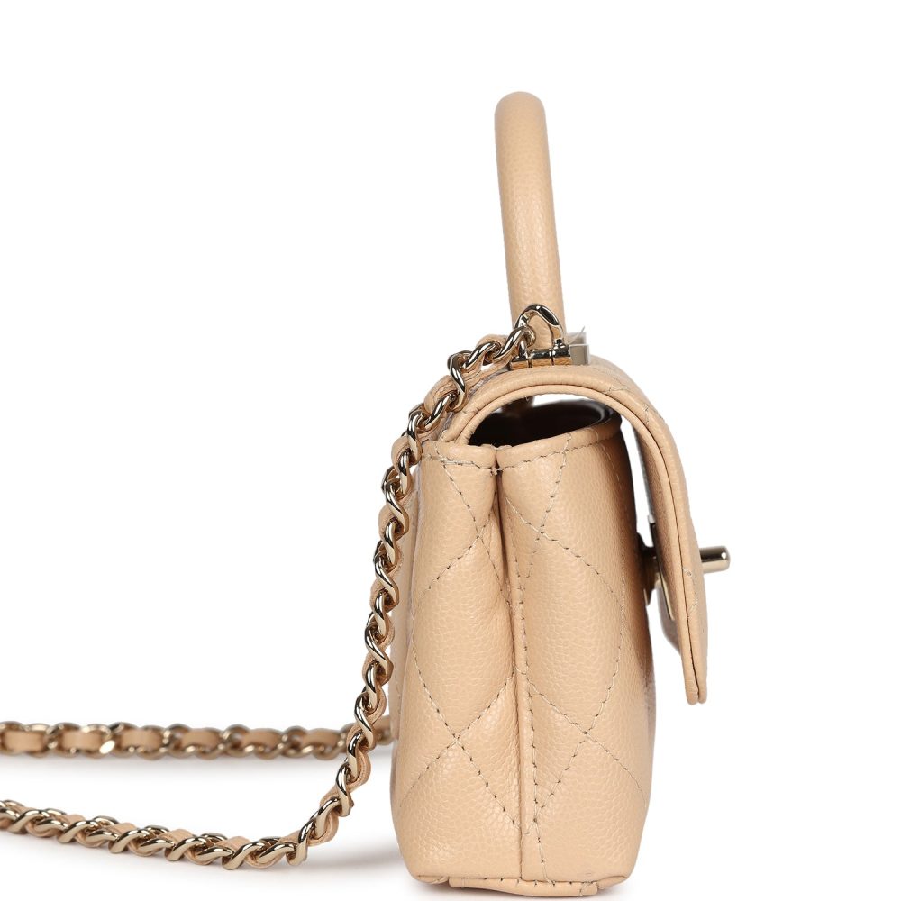 Chanel Nano Coco Top Handle Flap Bag Light Beige Caviar Light Gold Hardware - Image 3