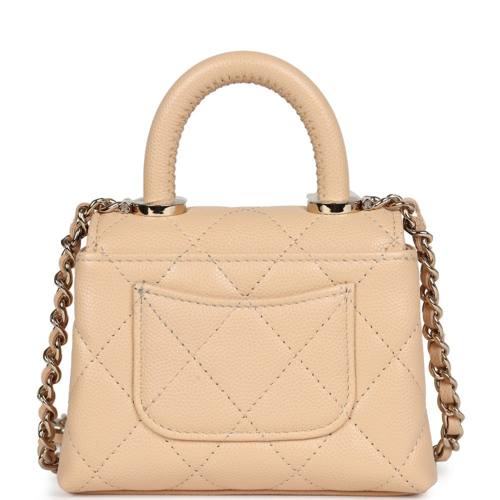 Chanel Nano Coco Top Handle Flap Bag Light Beige Caviar Light Gold Hardware - Image 4