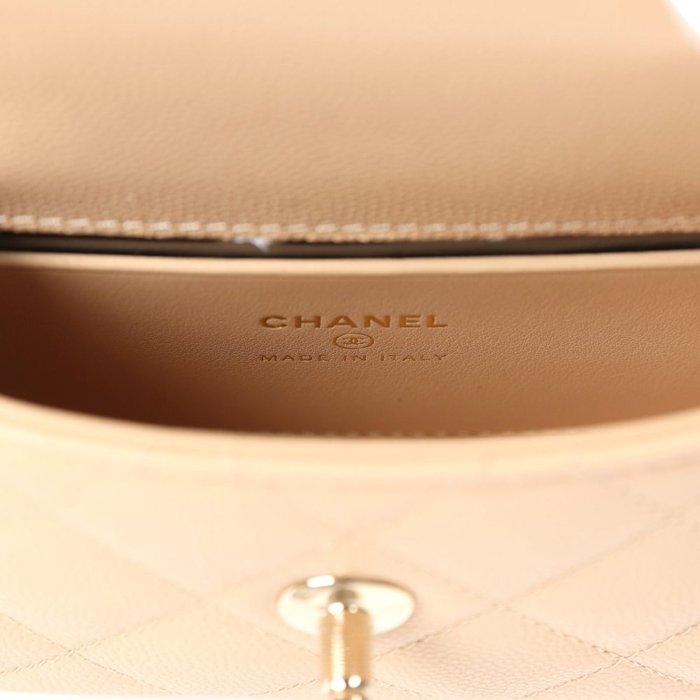 Chanel Nano Coco Top Handle Flap Bag Light Beige Caviar Light Gold Hardware - Image 8