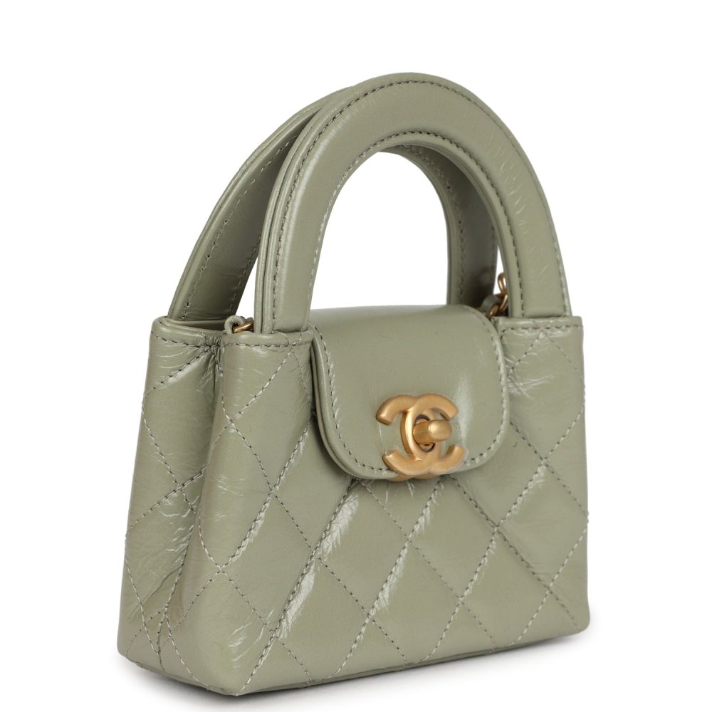 Chanel Nano Kelly Shopper Khaki Shiny Aged Calfskin Brushed Gold Hardware - Image 2
