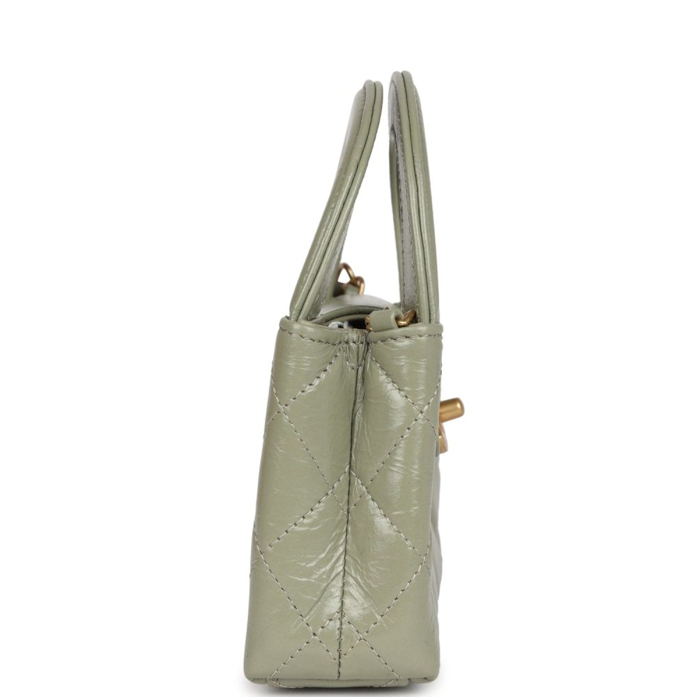 Chanel Nano Kelly Shopper Khaki Shiny Aged Calfskin Brushed Gold Hardware - Image 3