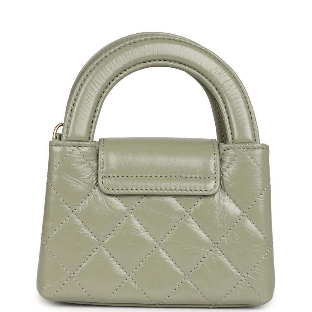 Chanel Nano Kelly Shopper Khaki Shiny Aged Calfskin Brushed Gold Hardware - Image 4