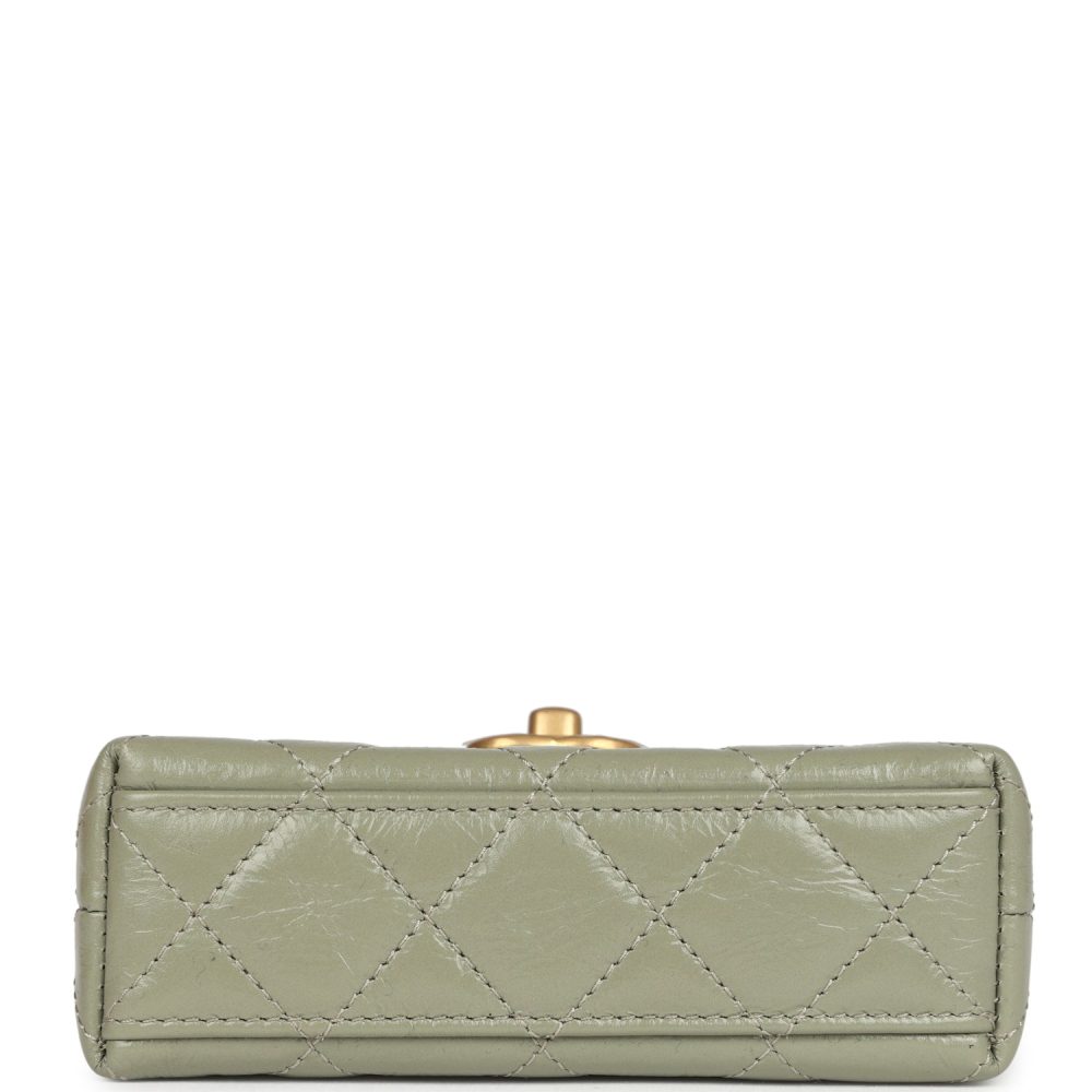 Chanel Nano Kelly Shopper Khaki Shiny Aged Calfskin Brushed Gold Hardware - Image 6