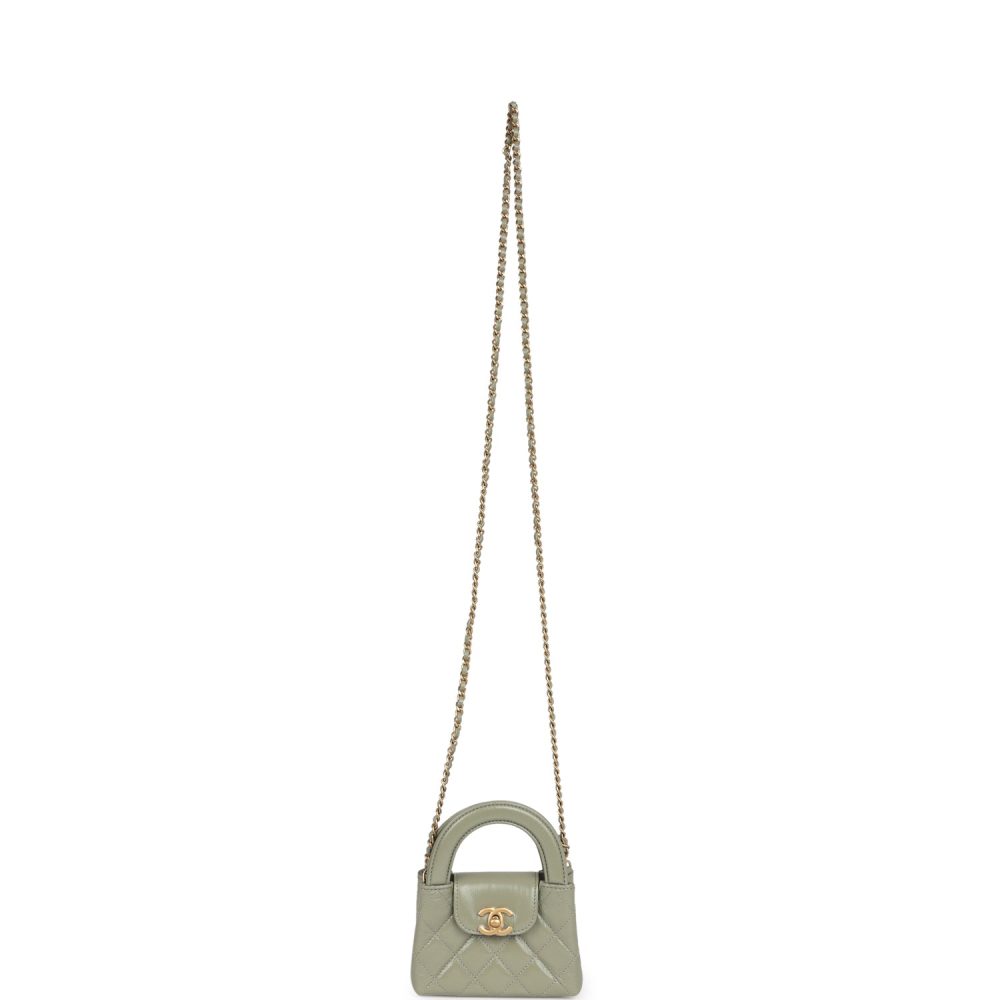 Chanel Nano Kelly Shopper Khaki Shiny Aged Calfskin Brushed Gold Hardware - Image 7