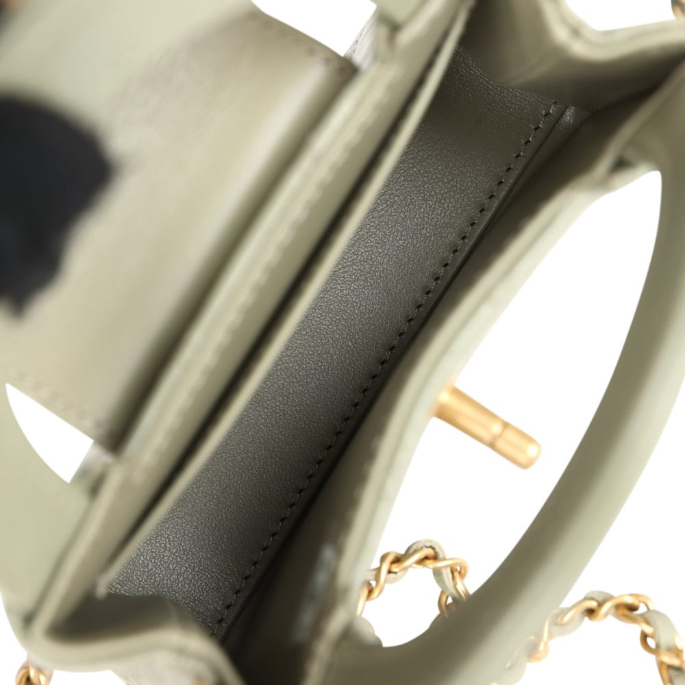 Chanel Nano Kelly Shopper Khaki Shiny Aged Calfskin Brushed Gold Hardware - Image 8